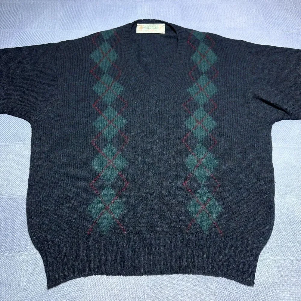 Quill's Woollen Market Wool Ireland Hand‎ Crafted Argyle Marled Sweater Size XL